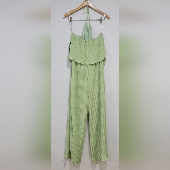 Lulus Women's Lime Green Plisse Sleeveless Wide-Leg Jumpsuit Size L - Picture 3 of 16
